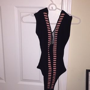 Black and pink striped Bodysuit